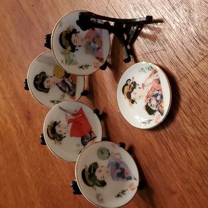 Miniature Porcelain Hand Painted Plates with Stands
